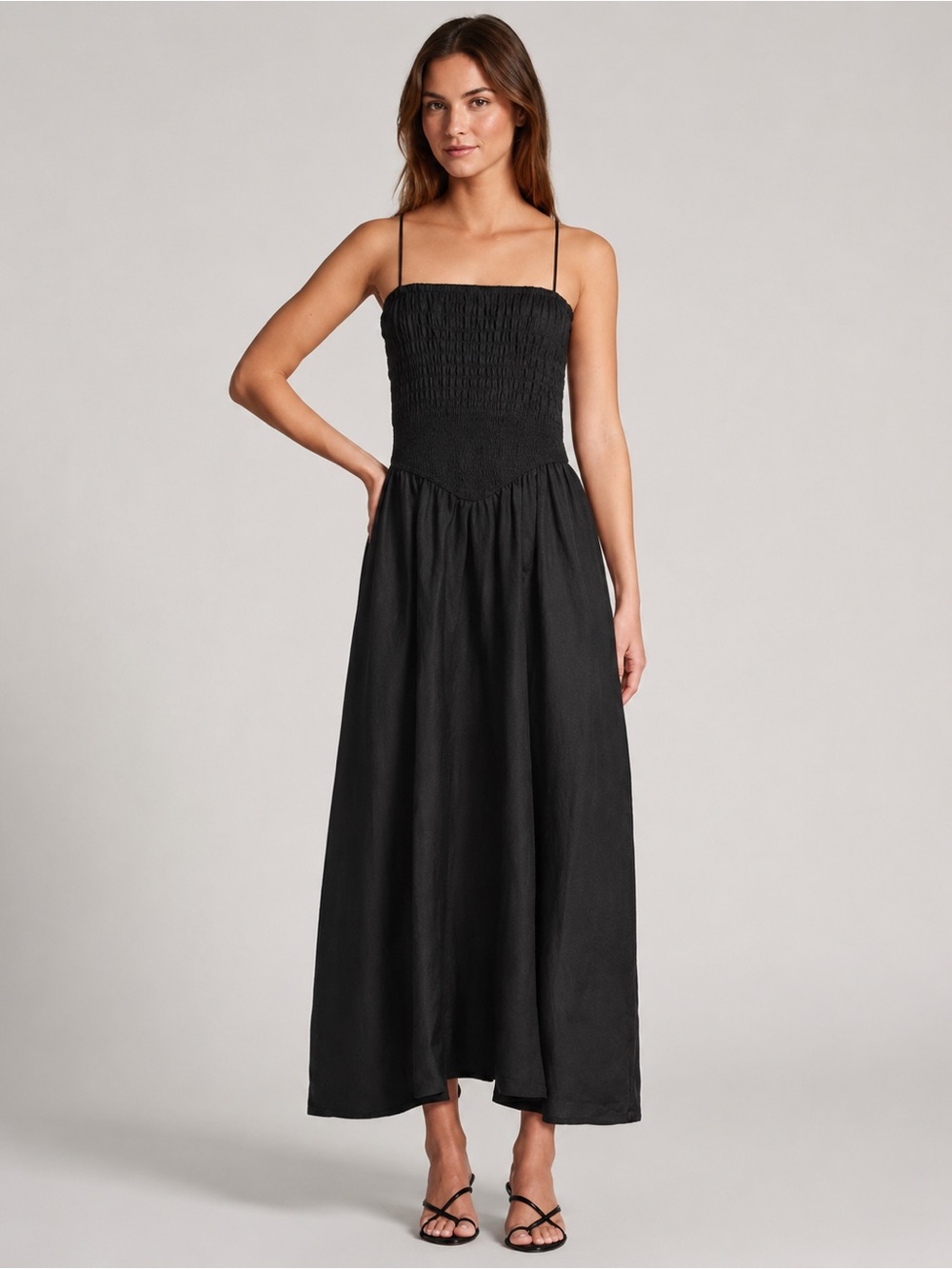 NWT Antonio Melani Essie Linen Blend Square Neck
Sleeveless Smocked Dress Sz S